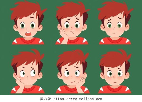 男孩不同的面部表情卡通AI元素